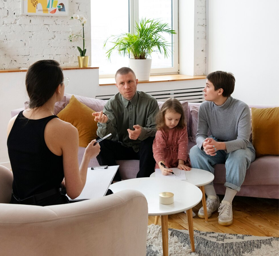 Family Participating In A Supportive Therapy Conversation